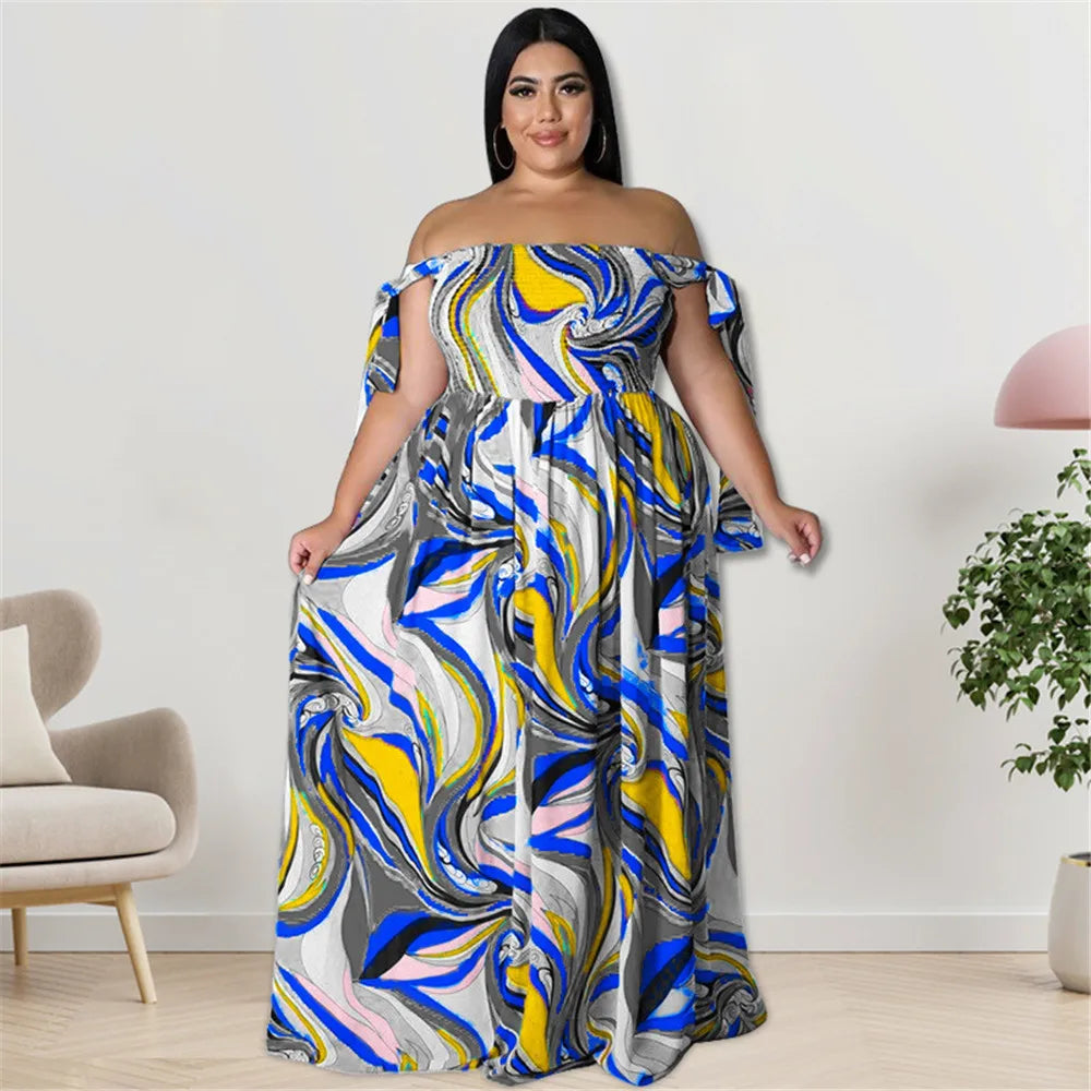 Maxy Plus Size Summer Dress Women's Clothing Flower Printed Slip Bandage Elegant Mini Dress Hot Sale