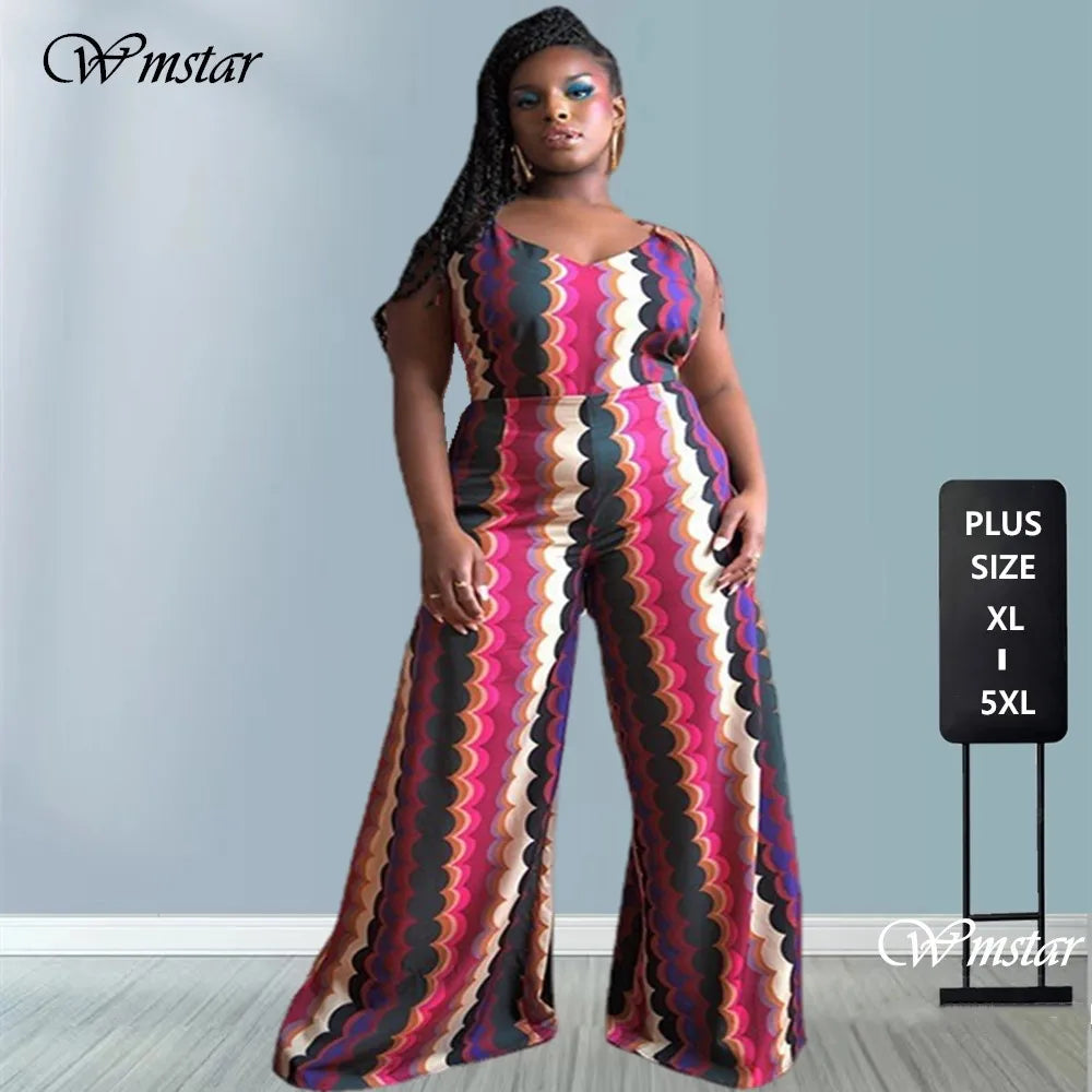Maxy Plus Size Jumpsuit Women Clothing Casual Tank Slip Wide Leg One Piece Outfit Summer Fashion Romper