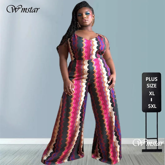 Maxy Plus Size Jumpsuit Women Clothing Casual Tank Slip Wide Leg One Piece Outfit Summer Fashion Romper