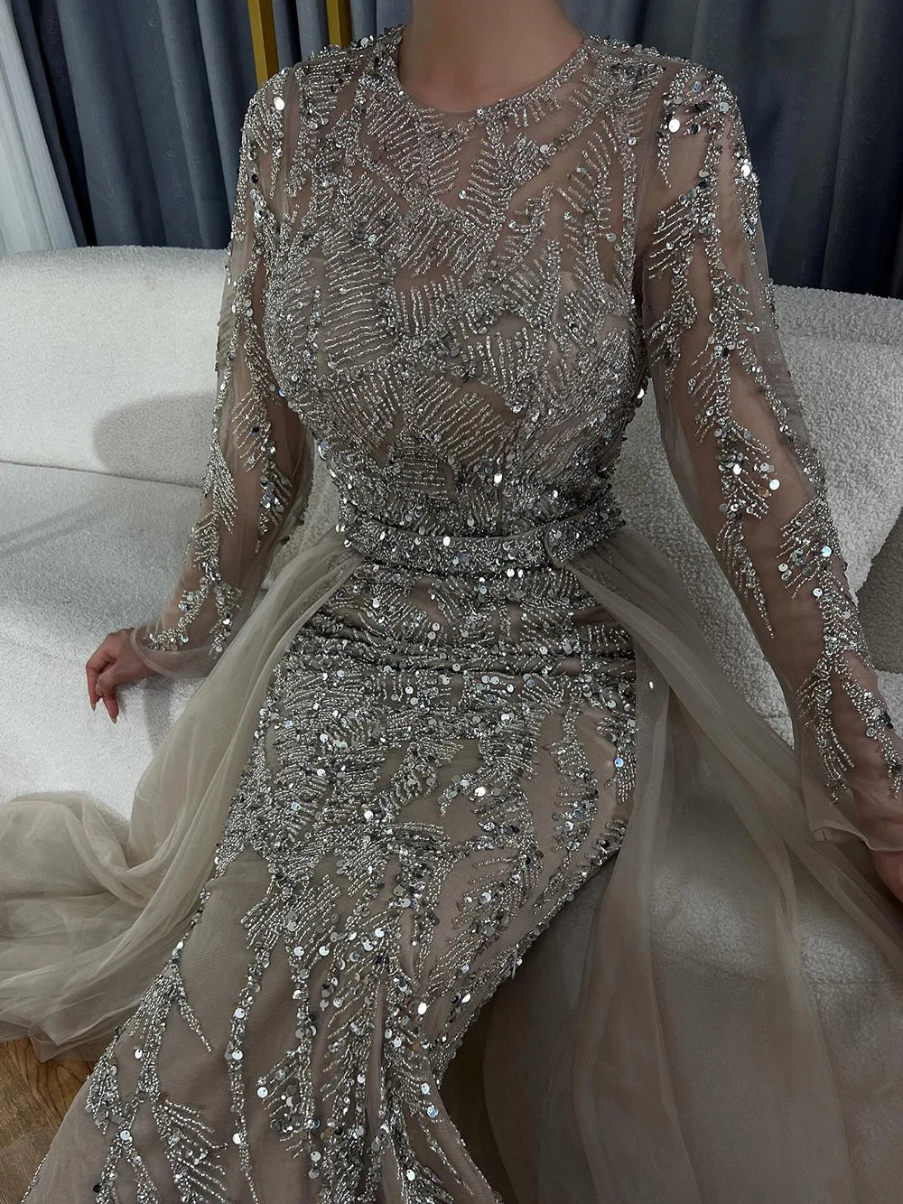 Maxy Serene Hill Arabic Turquoise Mermaid Gown with Tulle Overskirt And Beaded | Evening Dresses LA72601 Customized