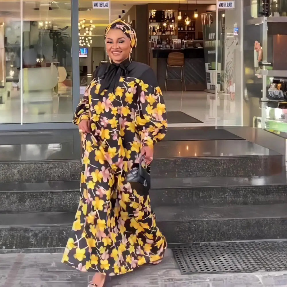 Maxy Smooth Rayon Fabric African Dresses for Woman Printing Dress Plus Size Elegant and Pretty Women's Dresses Female headband