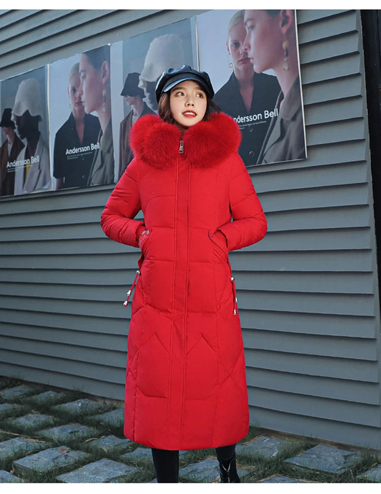 New Korean Gracy Down Cotton Coat Women Long Winter Puffer Parkas Thicken Warm Hooded Cotton-Padded Jacket Coat Zipper Overcoat