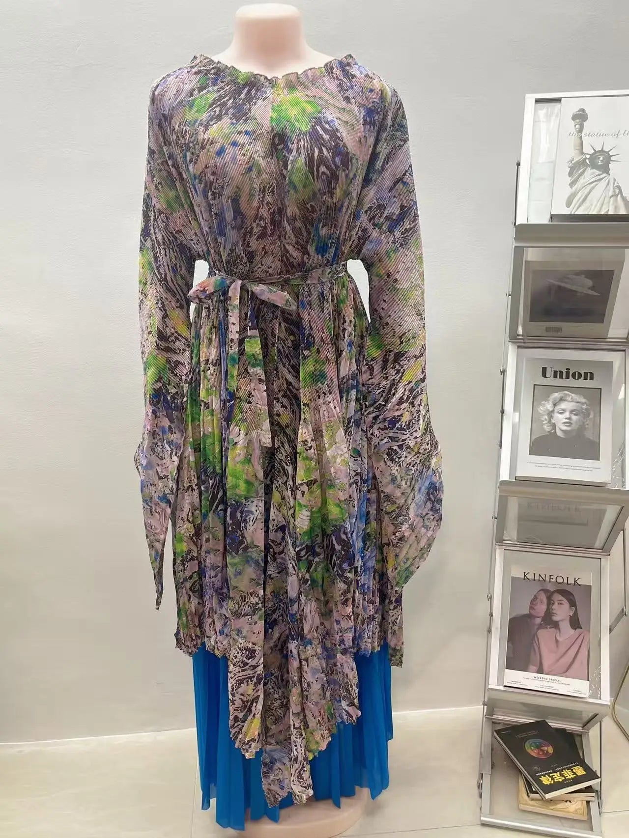 Maxy African Miyake pleated printed suit top + wide-leg straight pants two-piece fashion women's clothing summer new