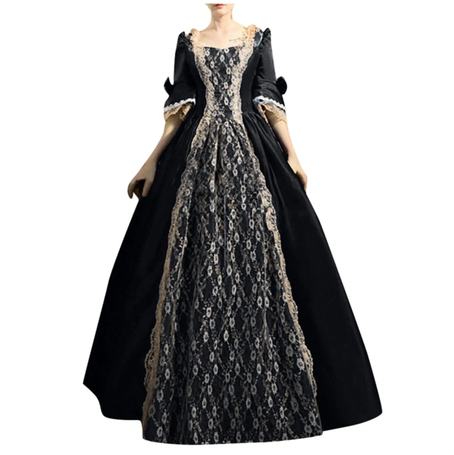 Maxy Dress Women High Waist Half Sleeve Ball Gowns Elegant Lace Patchwork Satin Dress Queen