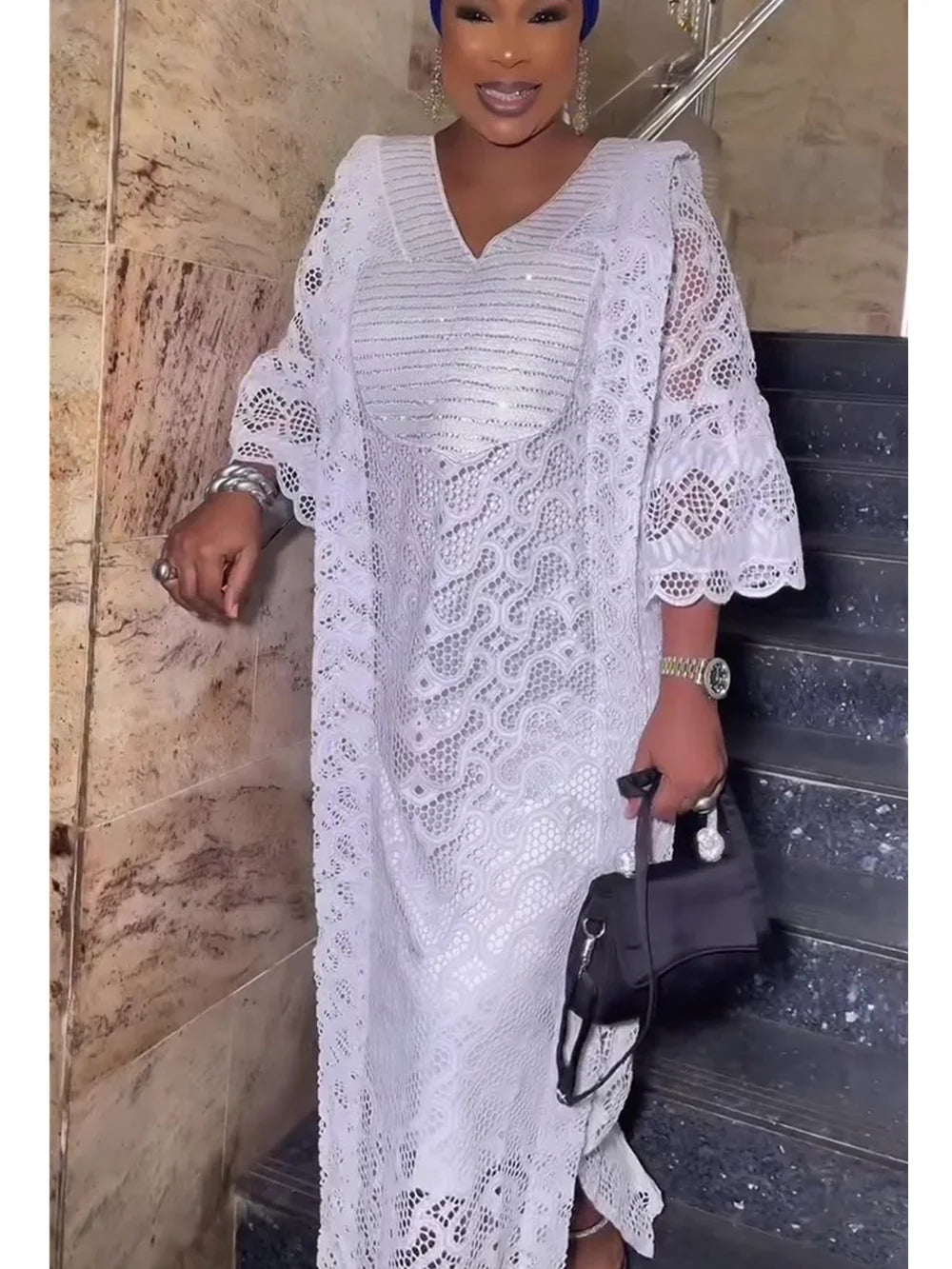 Maxy Elegant African Dresses for Women Muslim Fashion Boubou Abayas Robe Dashiki Ankara Lace Outfits Evening Gown Kaftan Maxi Dress