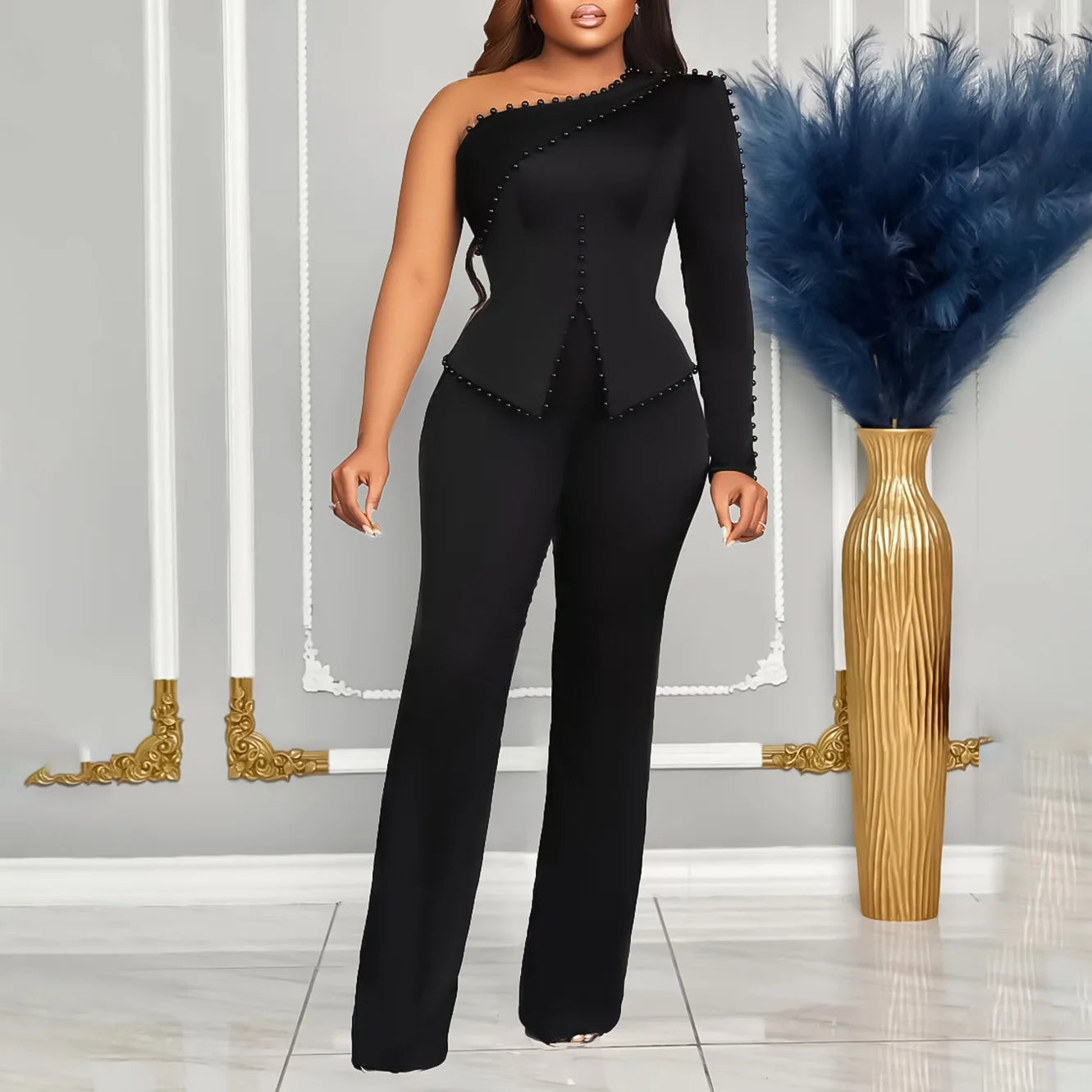 Macy Wear For Women 2 Piece Sets Beaded Top And Straight Pants Suit Two-piece Party Lady Matching Sets Africa Clothes Outfits