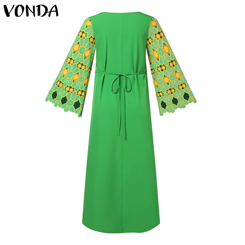 Maxy Plus Size 5XL VONDA Summer Dress 2024 Women Party Sundress Bohemian Printed Vintage Long Flare Sleeve Casual Loose Robe