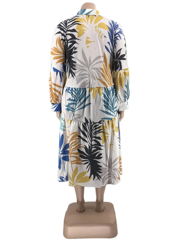 Maxy Plus Size Women Clothing Dresses Xl-5xl Flower Printed Long Sleeve Shirts Elegant Dress.