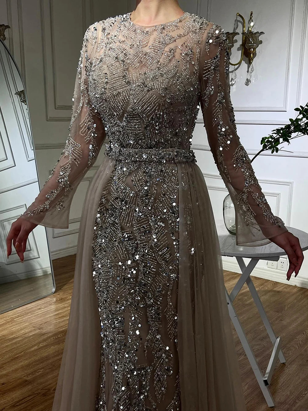 Maxy Serene Hill Arabic Turquoise Mermaid Gown with Tulle Overskirt And Beaded | Evening Dresses LA72601 Customized