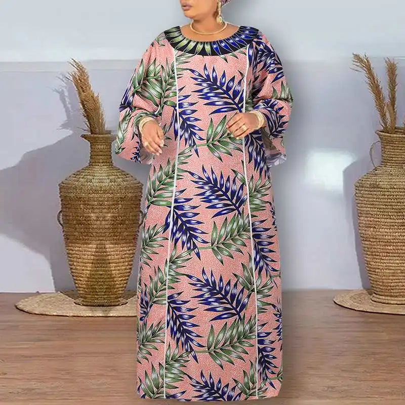 Maxy Plus Size 5XL VONDA Women Bohemian Printed Maxi Dress Long Sundress Long Flare Sleeve Casual Loose Elegant Party Robe