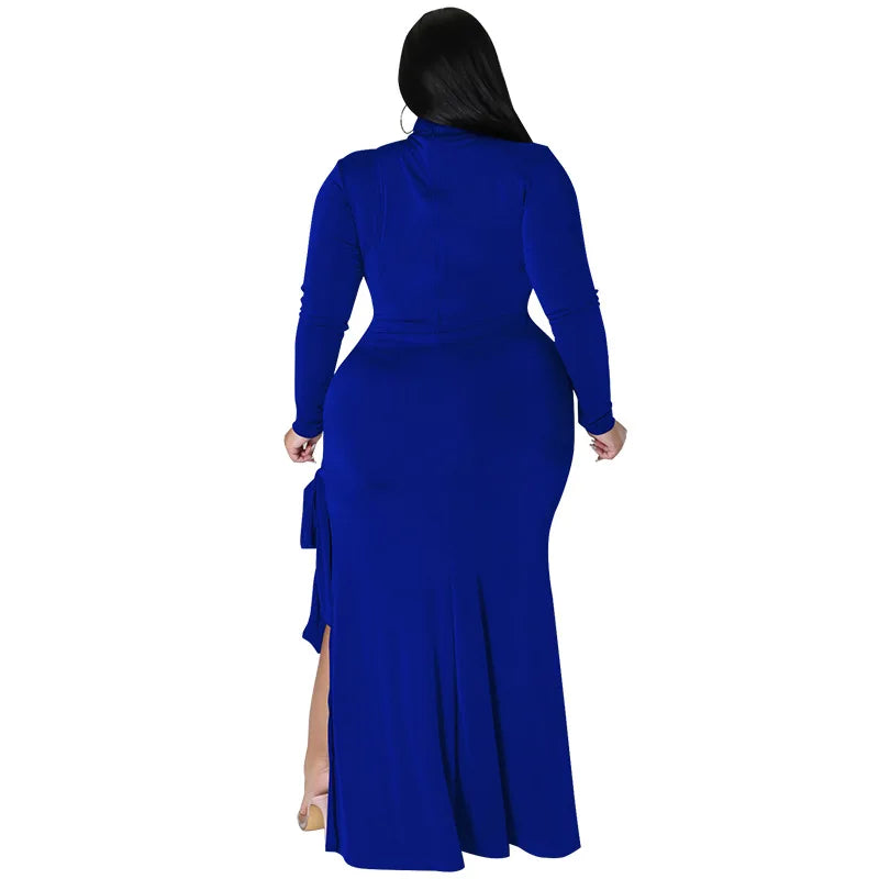 Maxy Plus Size Fall Clothing Women Long Sleeve Fashion High Slit Split Sexy Hollow Out Long Maxy Dress