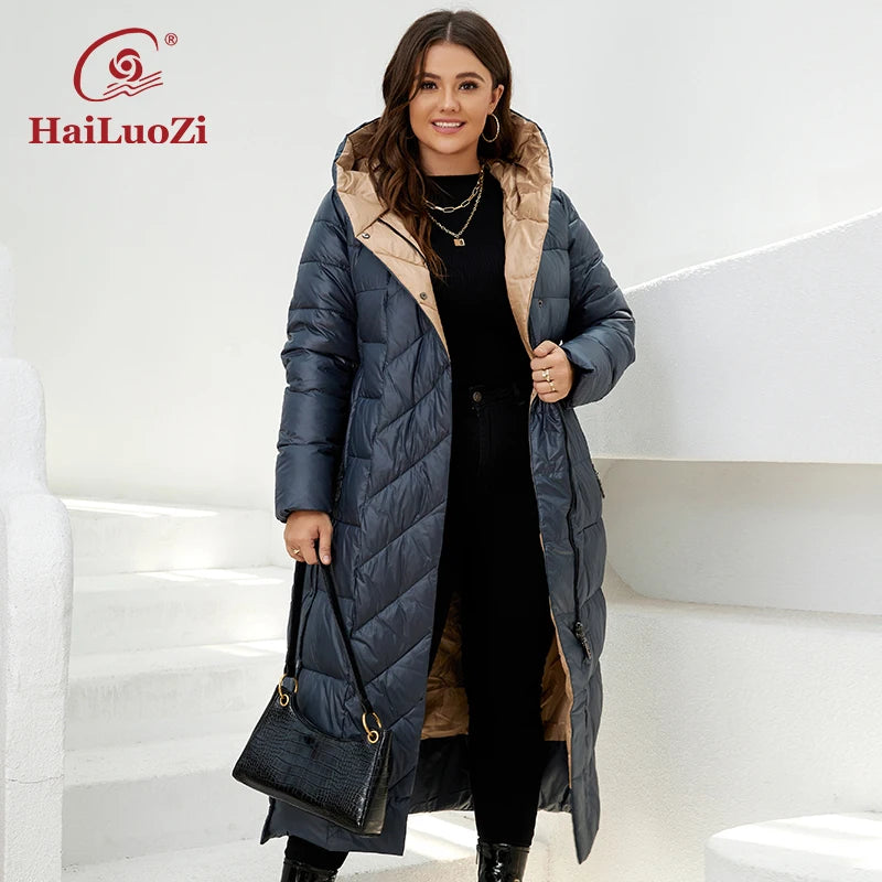 Macy New Winter Women's Jackets Plus Size Mid-length Thick Hood Warm Zipper Belt Classic Casual Women Coat Parkas