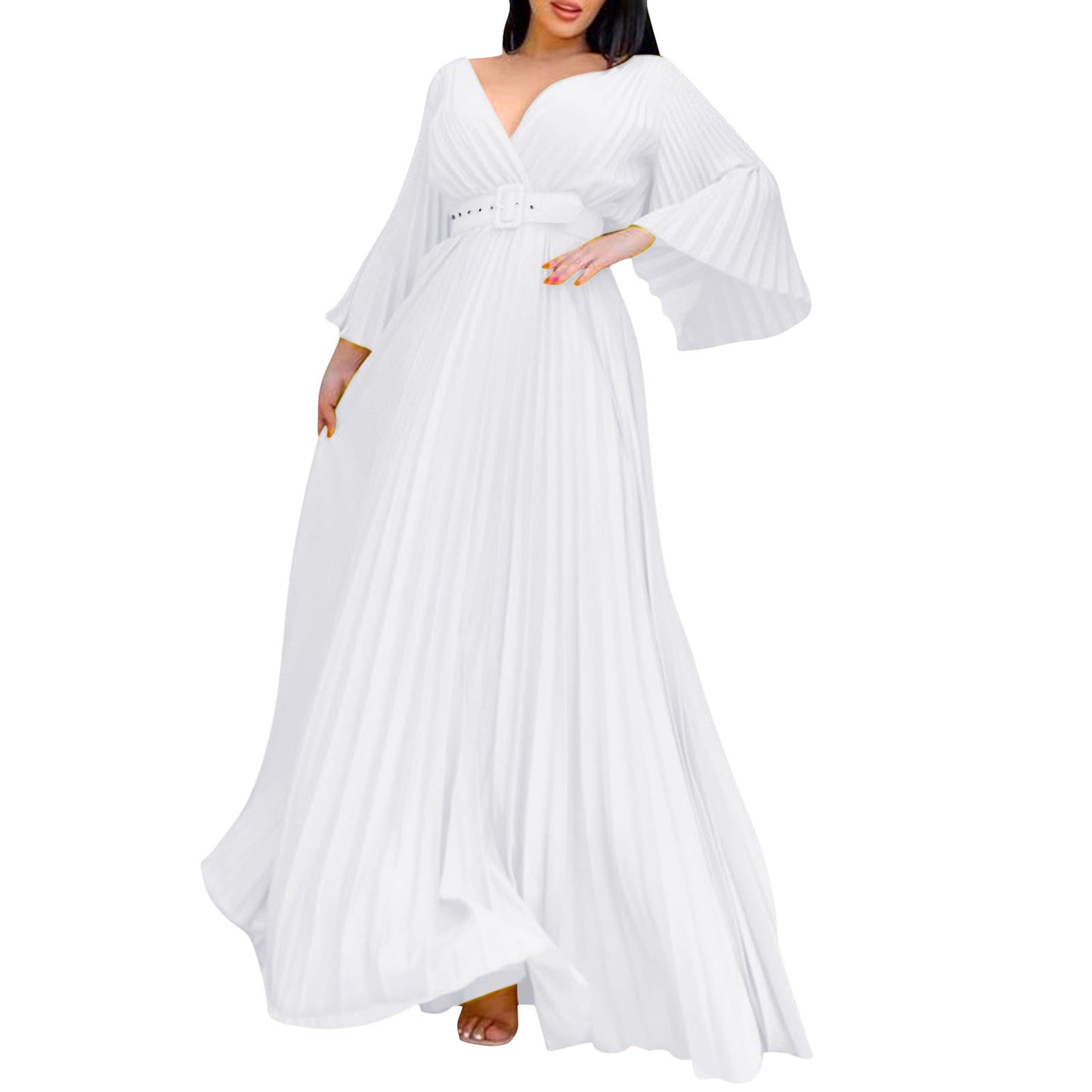 Amay Women's Dresses Plus Size Deep V Neck Flare Long Dress Evening Prom Party Dress