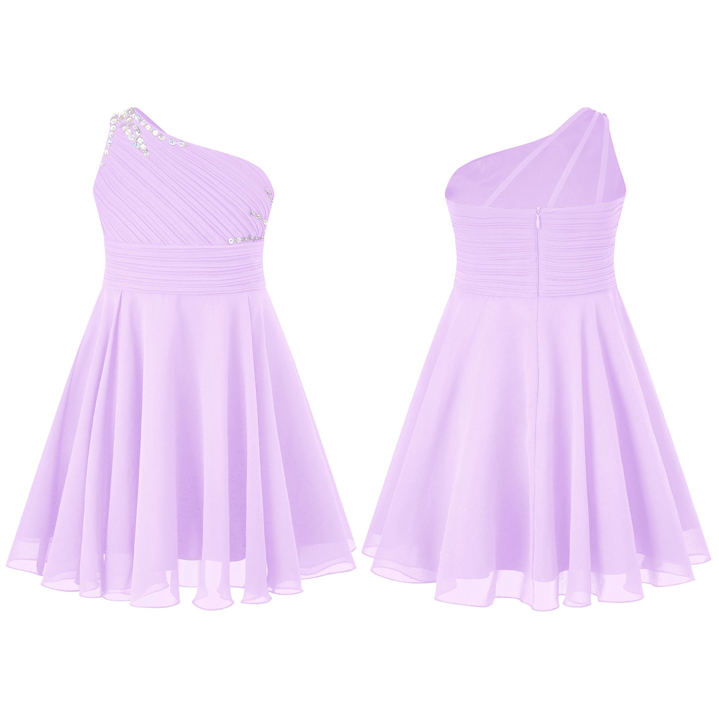 Macy Girls Elegant Beaded Party Dress One Shoulder A-Line Chiffon Princess Dresses Wedding Birthday Prom Evening Gown
