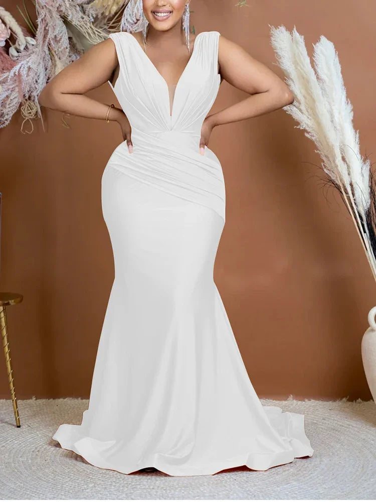 Maxy Elegant Evening Dresses Long Patry Gown Sexy Deep V Sleeveless Mermaid Bodycon Maxy Robe Femme