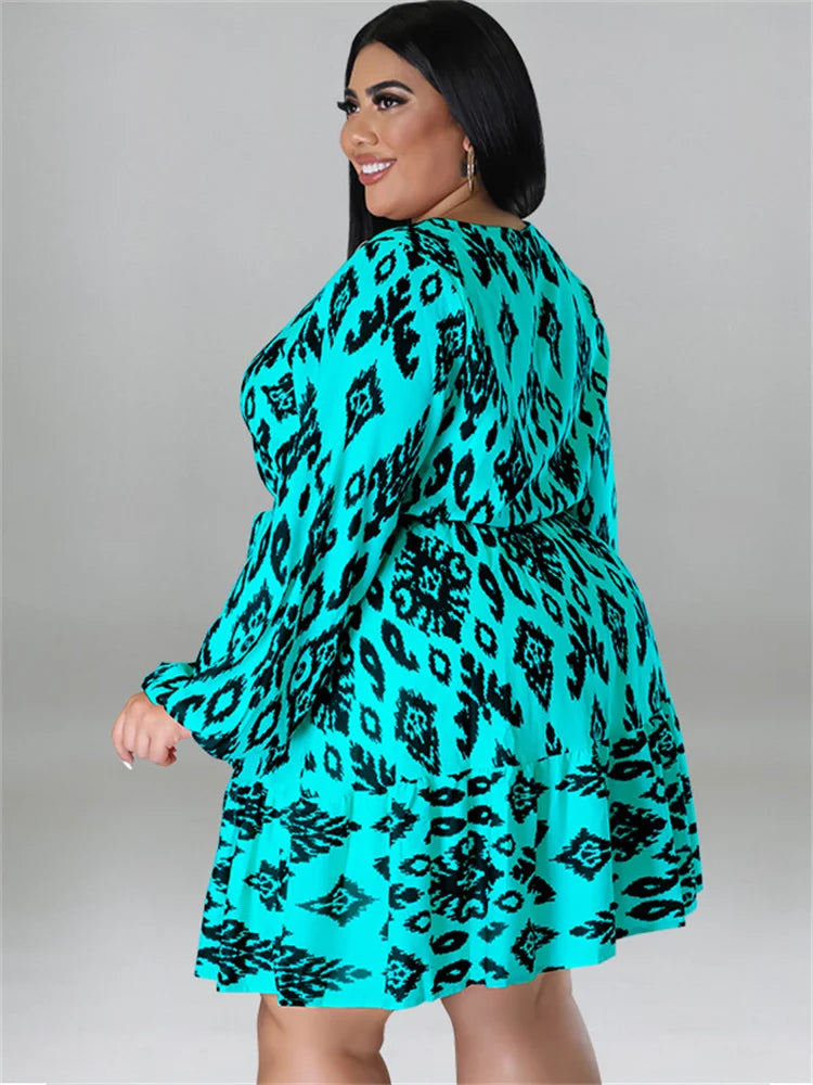 Maxy Plus Size loose Dresses for Women Long Sleeve Printed big harm Africa midi Dress New Style Fall Wholesale