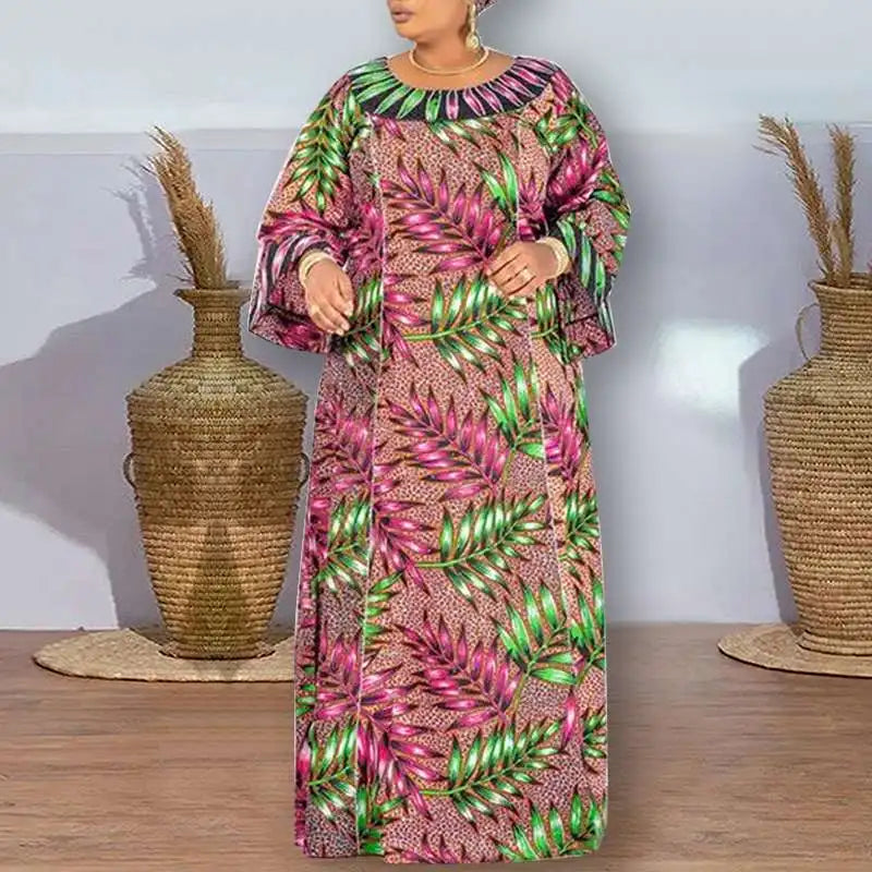 Maxy Plus Size 5XL VONDA Women Bohemian Printed Maxi Dress Long Sundress Long Flare Sleeve Casual Loose Elegant Party Robe