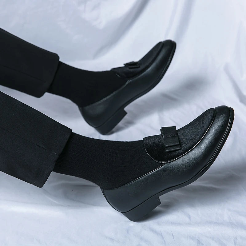 Visco Good Quality British Style Shoes Men Casual Leather Business Shoes Men's Dress Shoes Bow Tie Formal Leather Large Size 48