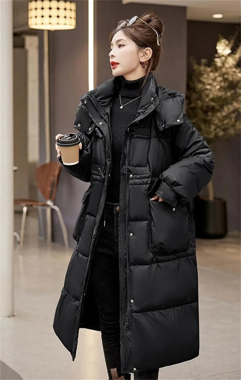 Momsey 2024 New Down Coats New Long-style Cotton Dress American Version Large Size American Fashion Jackets Winter Heat Parka Feminina