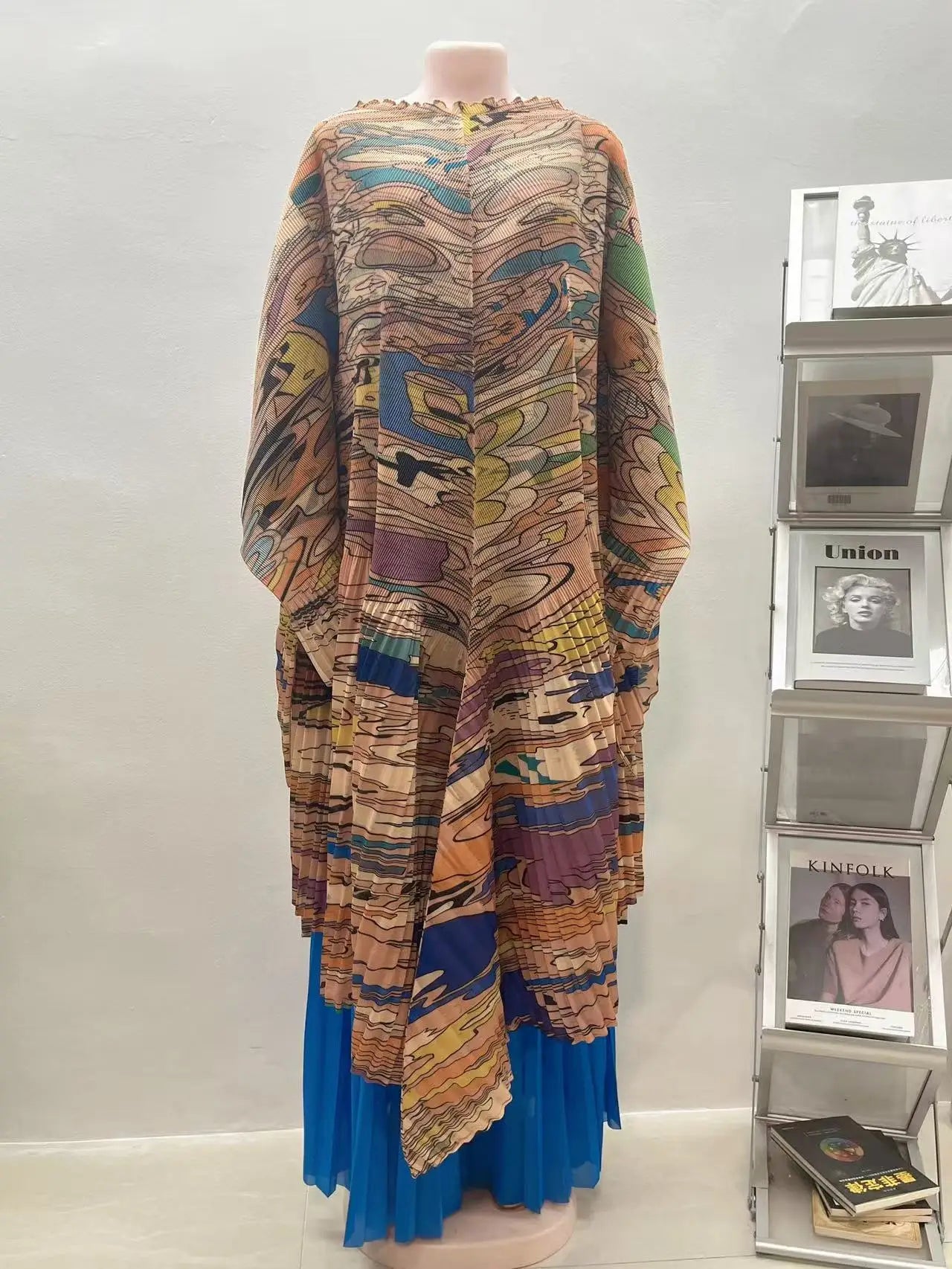 Maxy African Miyake pleated printed suit top + wide-leg straight pants two-piece fashion women's clothing summer new