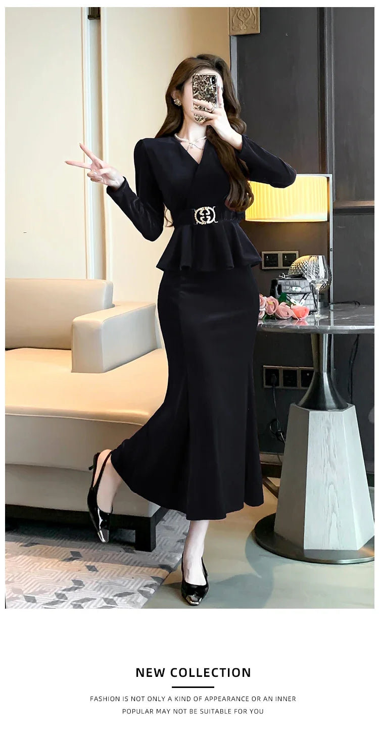 Babs Winter Red Velvet Chic Ruffled Bandage Long Dress Women Elegant Luxury Festival Dress Gown Korean Elegant Prom Dress