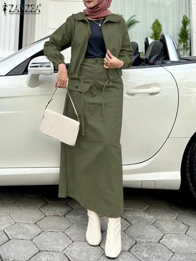 Maxy Woman Fashion Dress Sets Spring Long Sleeve Tops Skirts 2PCS Vintage Solid Party Suit Elegant OL Work Tracksuits