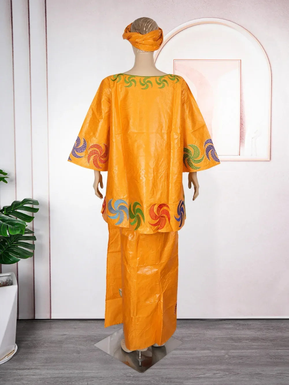 Amay With Headscarf Plus Size African Clothes for Women Dashiki Ankara Evening Gown Outfit Wedding Party Top Skirt Matching Sets