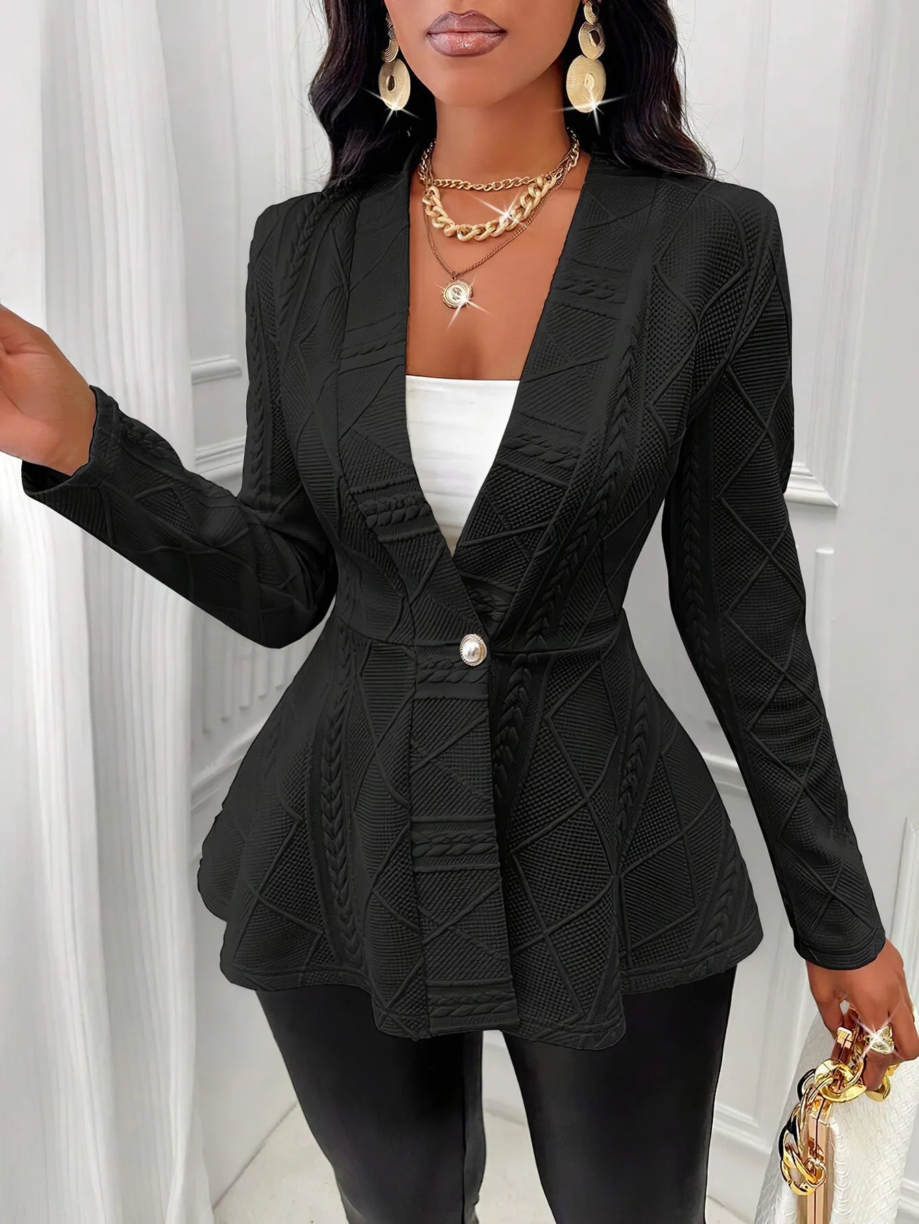 Babs V-neck Long Sleeve Jacket Outerwear Office Lady Spring Autumn Fashion Elegant Solid Blazer Coat For Women Female Top