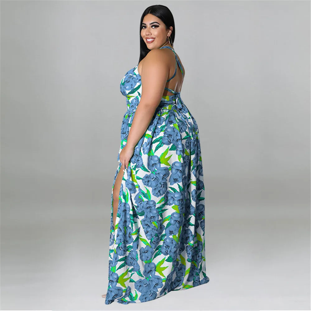 Maxy Plus Size Dresses for Women Clothing Summer Holiday Bandage Open Back Elegant Beach New Dress