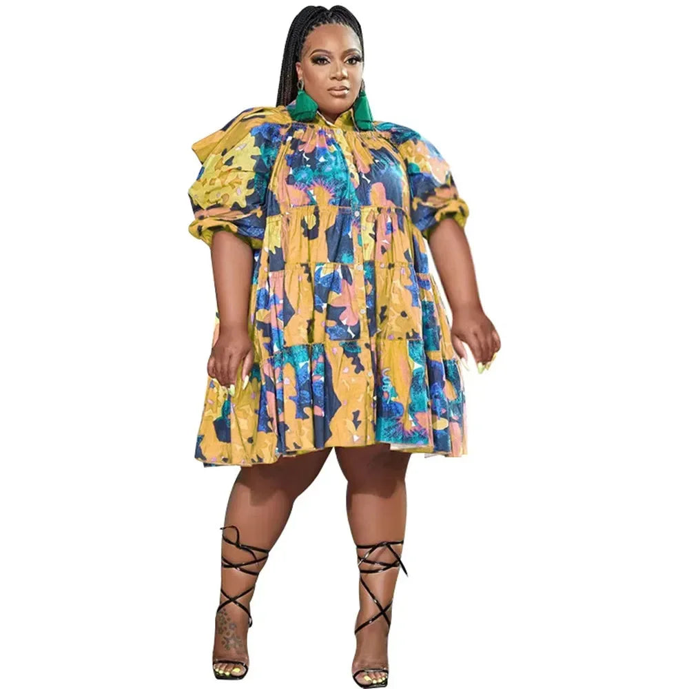 Maxy Plus Size Dresses 4xl 5xl Women's Clothing Tie Dye Loose Casual Cute Ball Gown Shirts Midi Dress