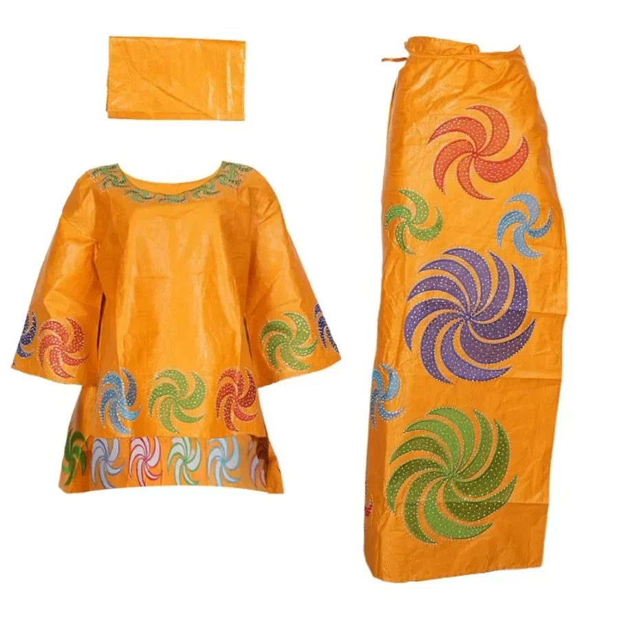 Amay With Headscarf Plus Size African Clothes for Women Dashiki Ankara Evening Gown Outfit Wedding Party Top Skirt Matching Sets