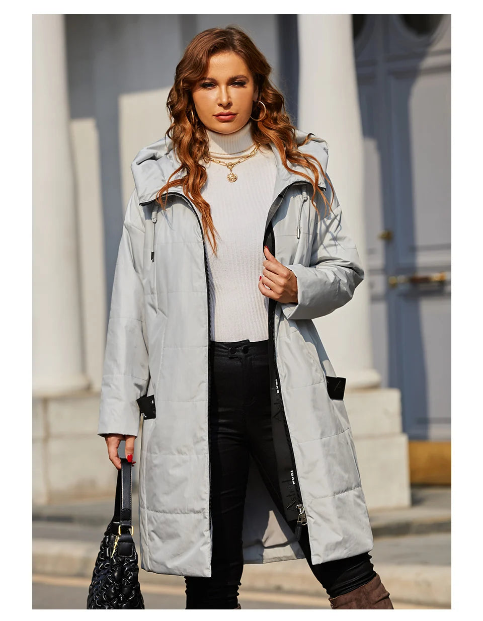 Babs 2024 Spring Women Parkas Plus Size Long Loose Padded Down Coats Hooded Women's Jacket Fashion Outerwear Quilted AM-7561