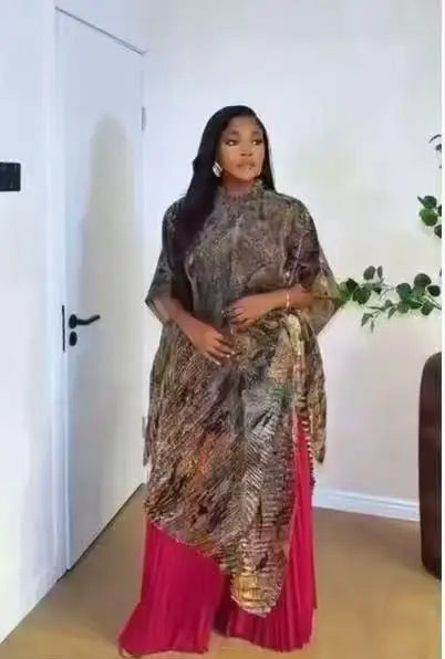Maxy African Miyake pleated printed suit top + wide-leg straight pants two-piece fashion women's clothing summer new