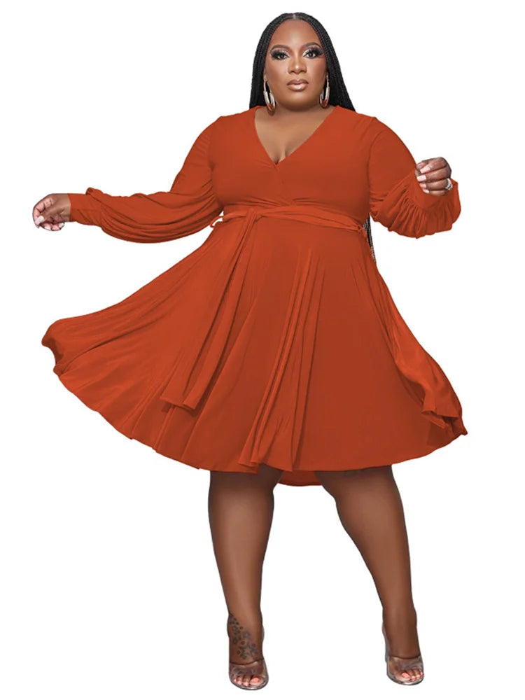 Maxy Plus Size Dresses for Women Solid Fall Clothes 2024 Loose Long Sleeve Casual Ball Gown Midi Dress