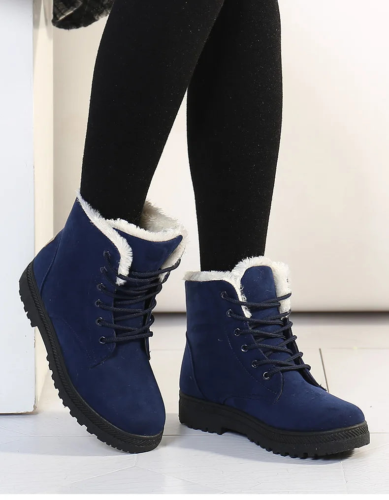 Maxy Women's Boots Winter Boots with Fur Low Heels Snow Boots Ankle Bota Feminina Platform Booties For Women Winter Shoes Heeled