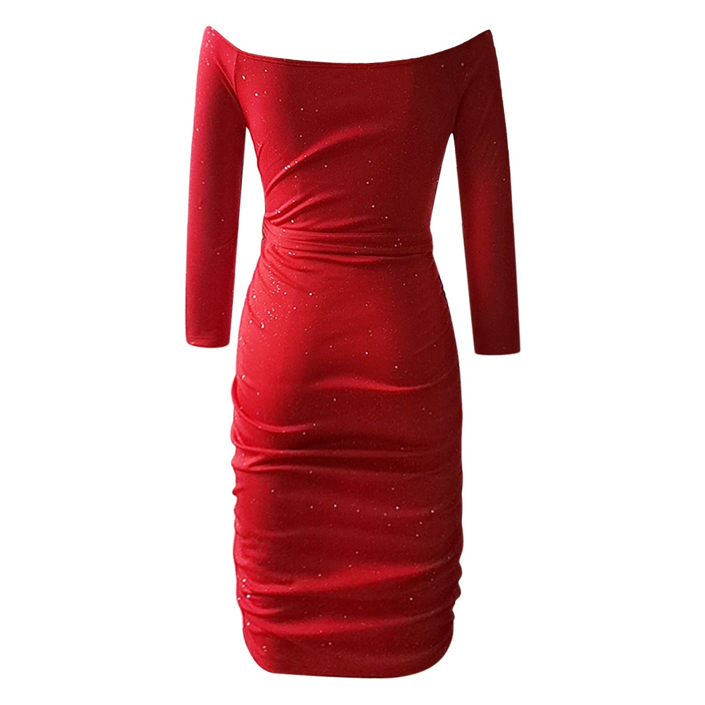 Babs Formal Dress for Women Sexy Off Shoulder Long Sleeve Slim Bodycon Hip Wrap Midi Red Dress Vintage Party Dress