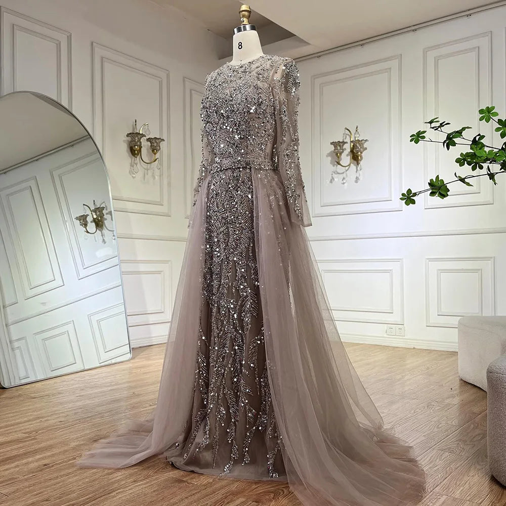 Maxy Serene Hill Arabic Turquoise Mermaid Gown with Tulle Overskirt And Beaded | Evening Dresses LA72601 Customized
