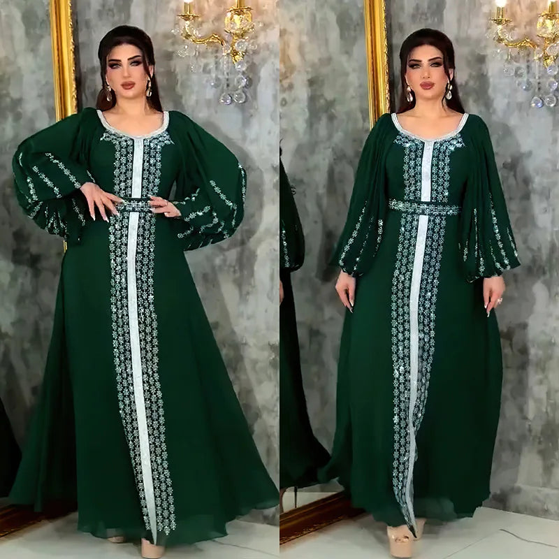 Maxy African Dashiki Diamonds Dresses Abaya for Women Dubai Evening Party Gown Muslim Turkey Caftan Robe