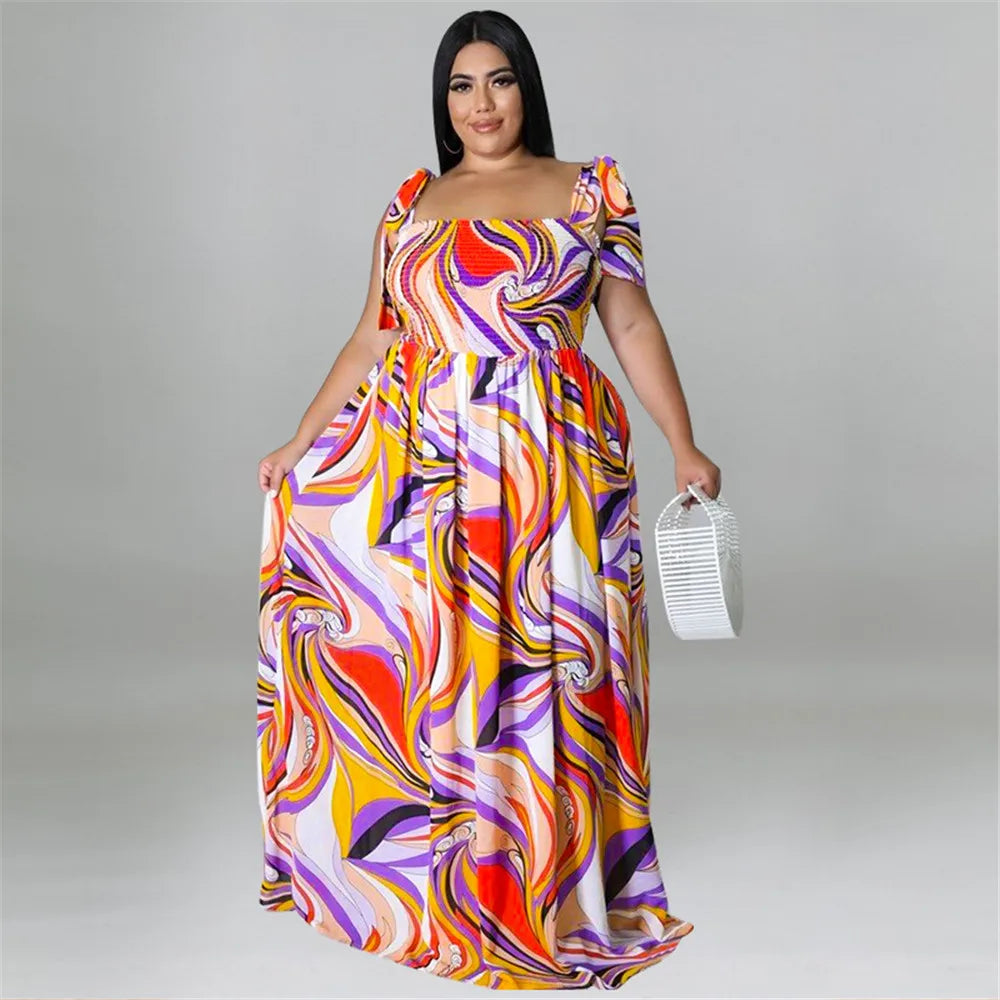 Maxy Plus Size Summer Dress Women's Clothing Flower Printed Slip Bandage Elegant Mini Dress Hot Sale