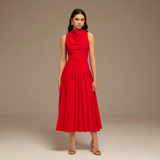 Maxy Evening Dresses for Women elegant Red Drape Halter Neck Maxy Dress Ankle-length Cocktail Prom Gown