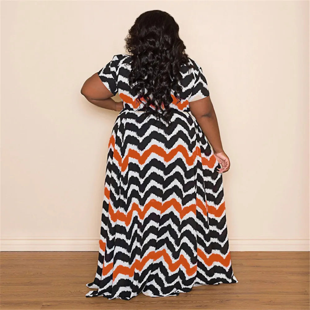 Maxy Plus Size Dress Women 4xl 5xl  Striped  Loose Fashion Streetwear Cute Ball Gown Shirts Maxy Dress