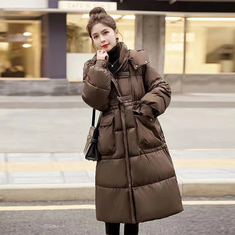 Momsey 2024 New Down Coats New Long-style Cotton Dress American Version Large Size American Fashion Jackets Winter Heat Parka Feminina