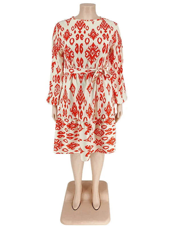 Maxy Plus Size loose Dresses for Women Long Sleeve Printed big harm Africa midi Dress New Style Fall Wholesale