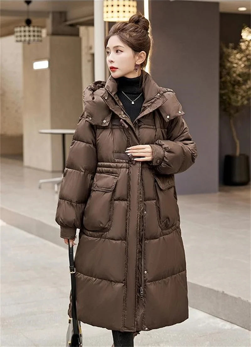 Momsey 2024 New Down Coats New Long-style Cotton Dress American Version Large Size American Fashion Jackets Winter Heat Parka Feminina