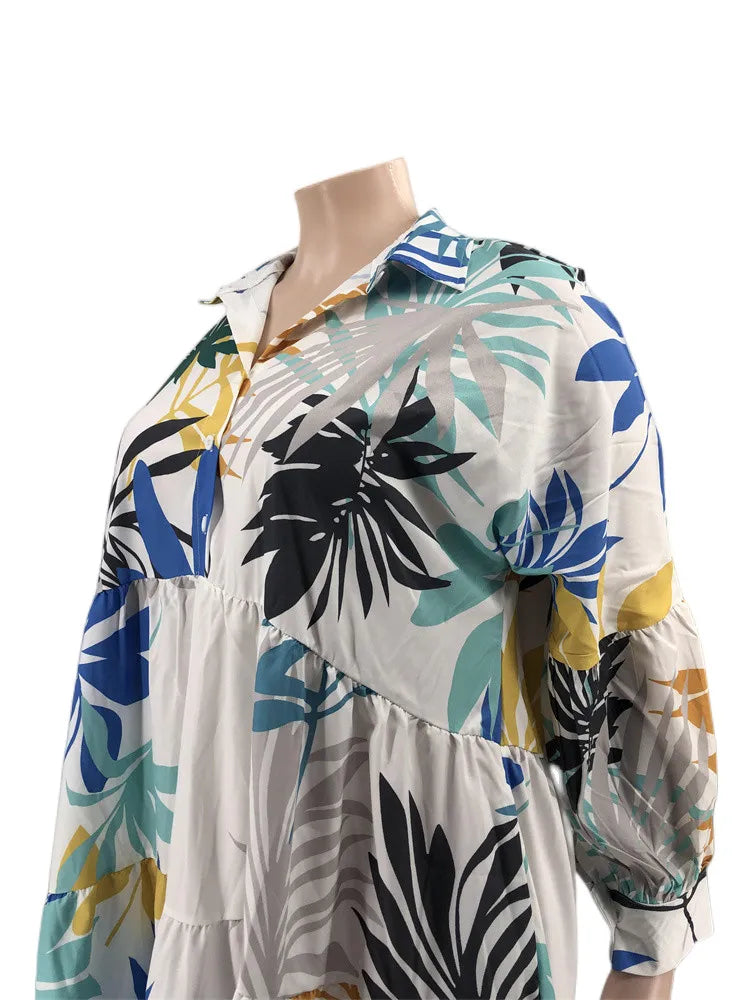 Maxy Plus Size Women Clothing Dresses Xl-5xl Flower Printed Long Sleeve Shirts Elegant Dress.