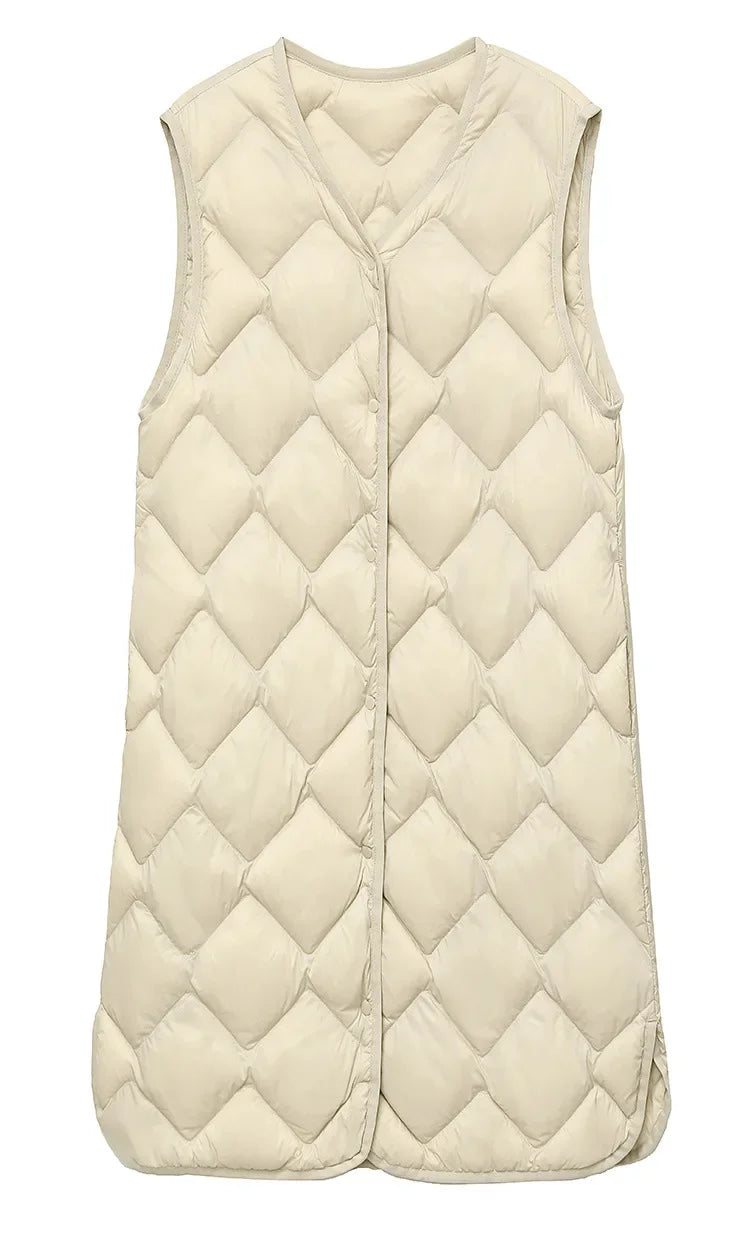 Maxy Plus Size Female Korean V-neck Casual Ultra-Light Vest Coat Autumn Winter Women X-Long White Duck Down Warm Sleeveless Jackets