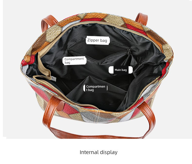 Maxy New Arrival Fashion Middle-Aged Soft Leather Print Big Bag