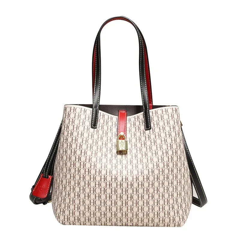 Maxy CH Premium Versatile Leather Crossbody Bag Ladies Large Capacity Daily Commuter Tote Bag Letter Print Design Ladies Fashion