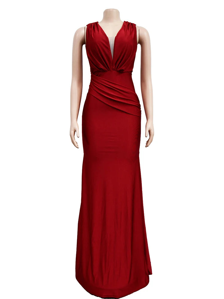 Maxy Elegant Evening Dresses Long Patry Gown Sexy Deep V Sleeveless Mermaid Bodycon Maxy Robe Femme