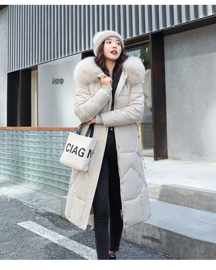 New Korean Gracy Down Cotton Coat Women Long Winter Puffer Parkas Thicken Warm Hooded Cotton-Padded Jacket Coat Zipper Overcoat